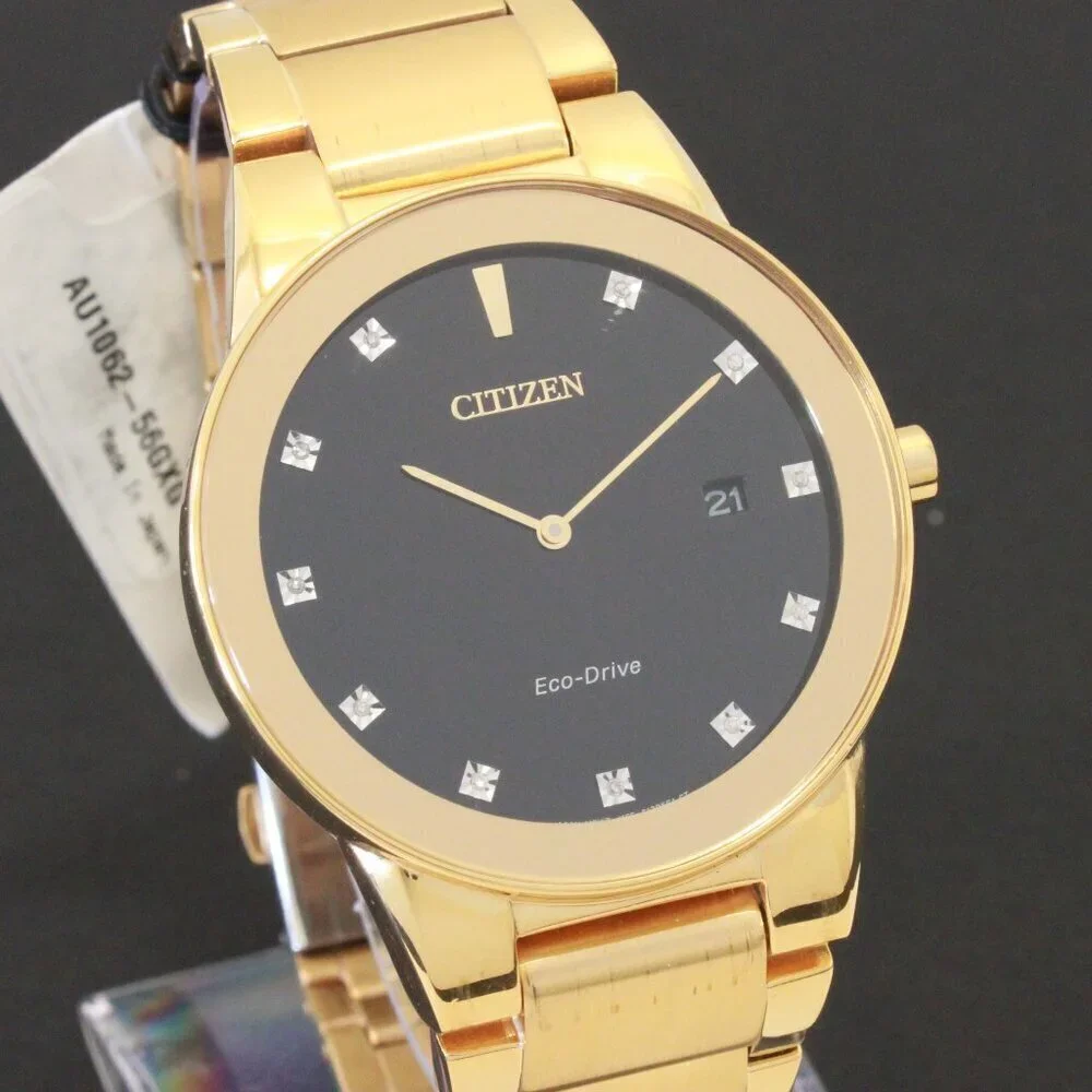 Citizen Axiom Eco Drive Men's Watch Diamond Indices Gold Tone Black Dial 40mm